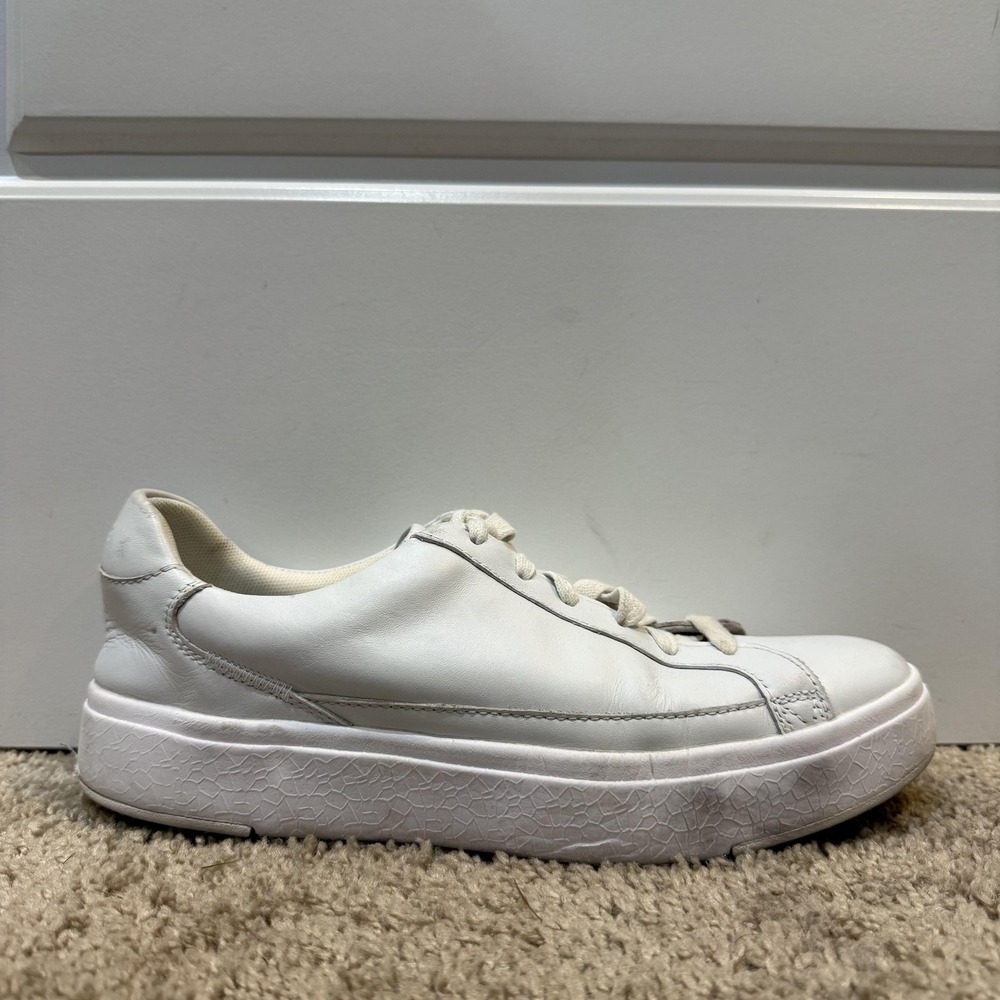 Kizik Shoes Mens Size 7.5 White Leather Hands Free Lace Comfort Casual Sneakers